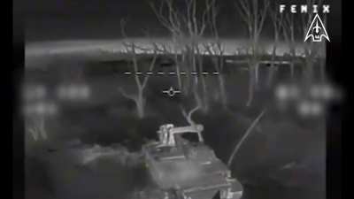 The FPV drone of the operators of the 14th SBS Regiment and the DPSU Phoenix regiment hit the 2C5 Giatsint-S self-propelled guns. March 2025, Donetsk region.