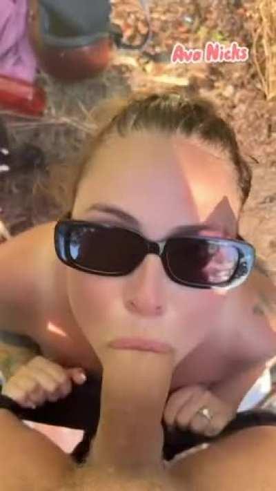 I met a fan at the beach the other day in good fashion I sucked his cock right on the trail