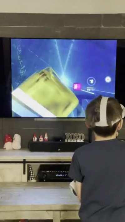 So my 10 year old said “Dad can we put beat saber in the TV so I can show you a song I’ve been practicing.” So he sets it up and pulls out some stuff I couldn’t believe. Cycle Hit on Expert.