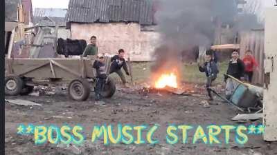 I put earthbound music over some Ukrainian village kids playing with fire.