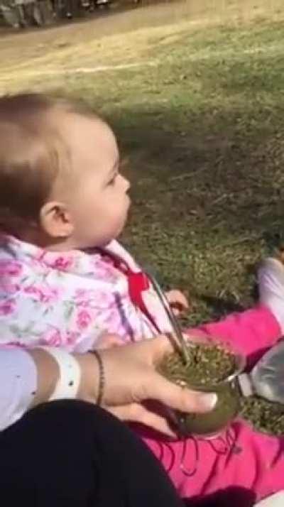 kid try tea for the first time