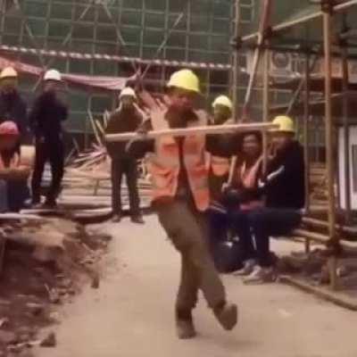 Construction worker has the moves