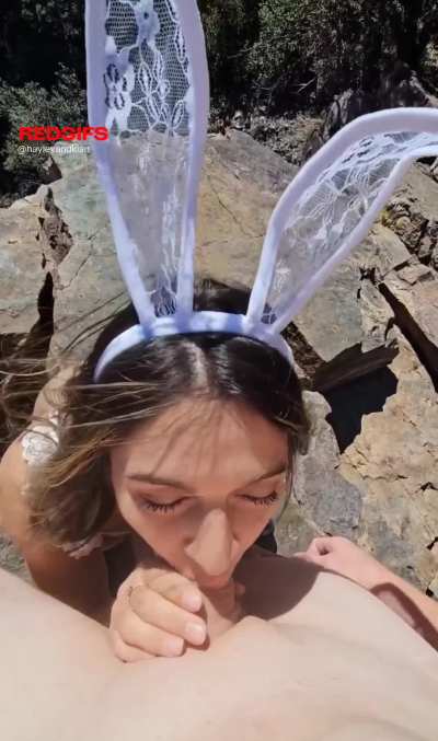 Sucking your cock on the edge of a cliff is quite thrilling