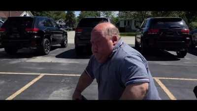 Pedophile that looks like a fat Danny DeVito gets confronted and starts to screech.