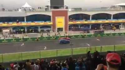 Turkish fans chants Bottas' name after the victory and he joins them to celebrate!
