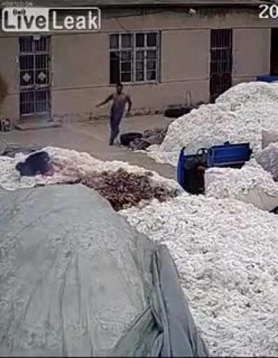 Using a lighter to open plastic bags at a COTTON WAREHOUSE...?