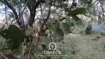 Ukrainian soldiers from 5th OMEGA storm a Russian position using a Roshel Senator MRAP. The turret mounted machine gun can be heard laying down suppressive fire as the vehicle approaches. Kursk region, likely in August 2024.