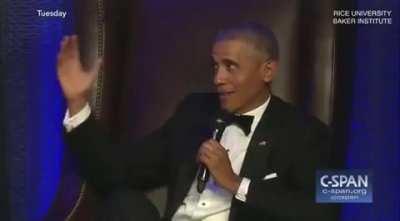 Obama brags about growing the US petro economy and enriching Wall Street plutocrats while his wealthy liberal audience eats it up. (But Democrats will fix the environment now, promise!)