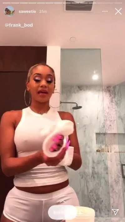 Saweetie see through tank top on IG story
