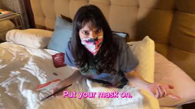 Sick with covid, wearing a mask… but my horny husband couldn’t help himself. He came all over my face anyway.