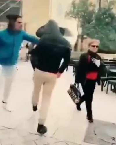 Arab teens film themselves going around Italy trying to intimidate women, Italian man steps in.