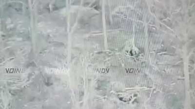 Stormtroopers from the 5th Guards Tank Brigade use explosives to clear a dugout east of Novoocheretovatoe, Kurakhovo