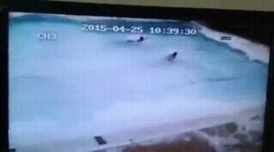 Pool during an earthquake.