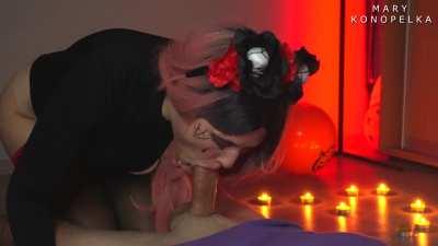 cute witch gets throbbing cum in her mouth [OC]