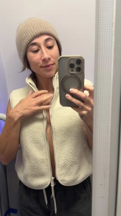 Went to the bathroom with a bra, came out in just this vest