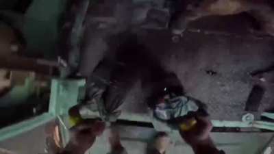 Our soldiers in the M113 broke through to the enemy-occupied building in Toretsk. Mined it with TM-62 mines and detonated it remotely. During the work there was a hit on the armor but it withstood it.