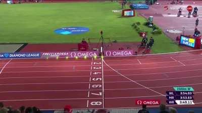 Faith Kipyegon of Kenya ran 3:49.11 in the 1500m race yesterday to break the women world record. Which is faster than the time (3:50.00) that won the men's 1500m title at the Rio 2016 Olympics