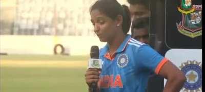 Harmanpreet Kaur in the post-match presentation