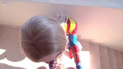 Avergers’ Captain Marvel Cosplayer Fucked From Behind And Takes Huge Cum Load In Her Slutty Mouth