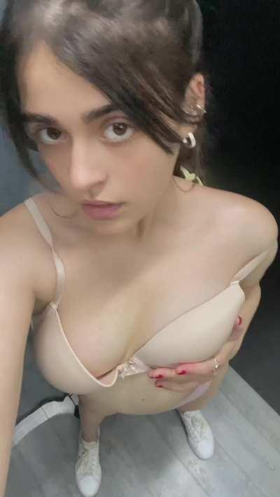 hiding in the changing to show you my small tits