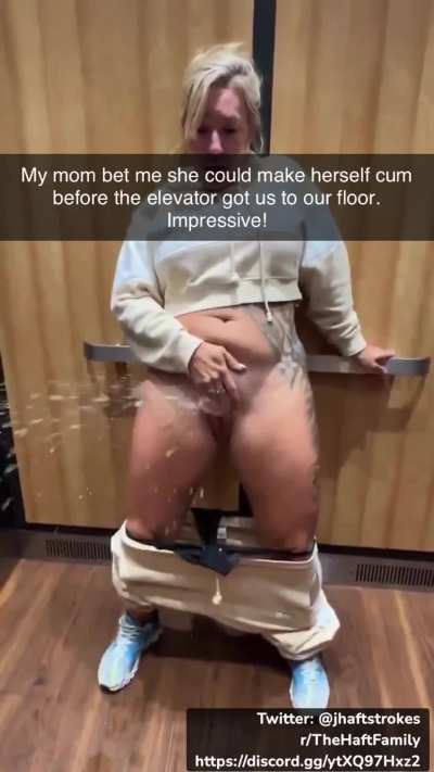 Mom bets son she can squirt before the elevator door opens - WINS!