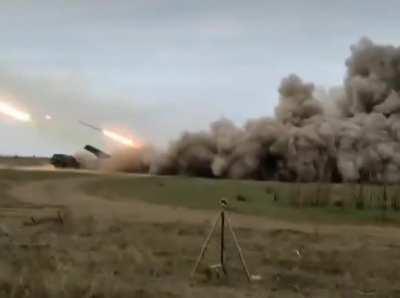 A battery of BM-27 Urugan? unload on Russian positions