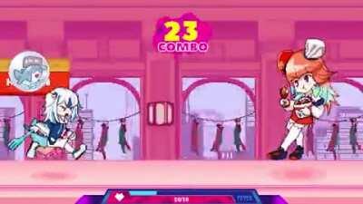 Gura playing HINOTORI in a rhythm game