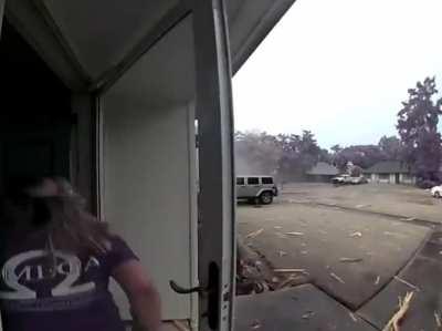 The lightning striking on a tree.