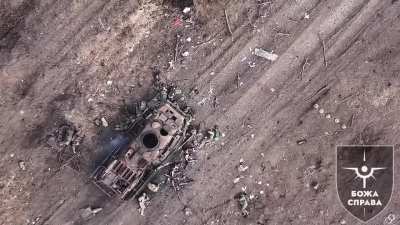 Ukrainian UAV from the 47th Mechanized Brigade finishes off the remnants of the defeated Russian assault group. Near the village of Berdychi, Donetsk region. 03.2024
