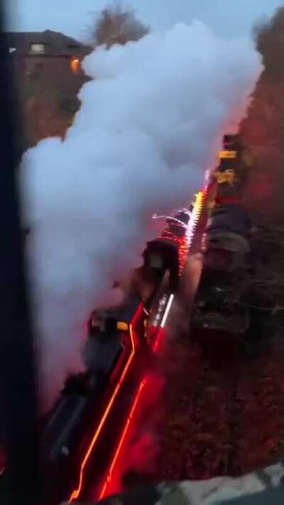Christmas train lit up