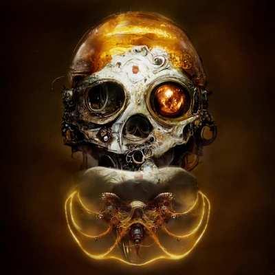 A destroyed Chromitect Bot Skull, Me, 2022