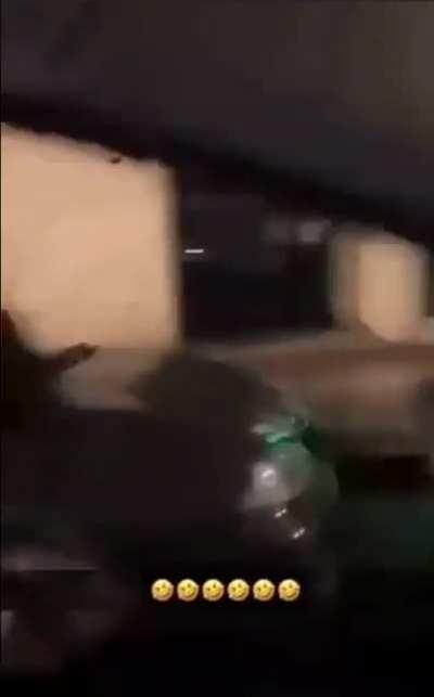 Huge pos grab bystanders while driving so they have to run and fall