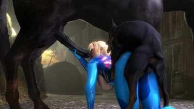 Samus doesn't have lots of free time to spend on Earth, so whenever she's planet side and feeling a bit frisky, she will bang just about anything with two testicles and a big cock