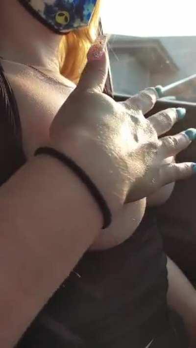 In a sea of parked cars, you may find me, [F]lashing my tits since the lighting is too good!