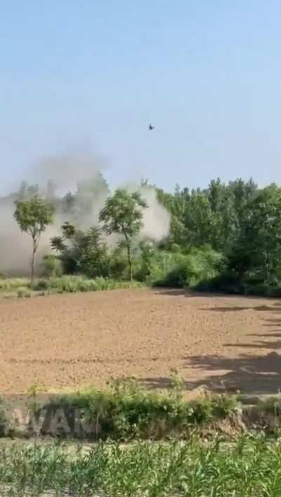 Helicopter gunships (possibly AH-1 Cobra) of the Pakistan Army Aviation Corps carry out rocket attacks and a strafing run during clash between Afghan + Pakistani Taliban (TTP) militants and the Pakistan Army in Malakand District, Khyber Pakhtunkhwa. [19 J