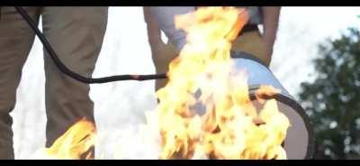 This fire extinguisher uses low-frequency sound waves to extinguish a flame