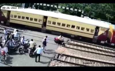 Bike stuck on a railway line