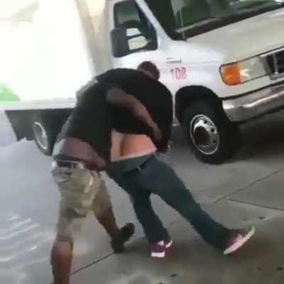 Dude gets slammed so hard you can hear his back crack...