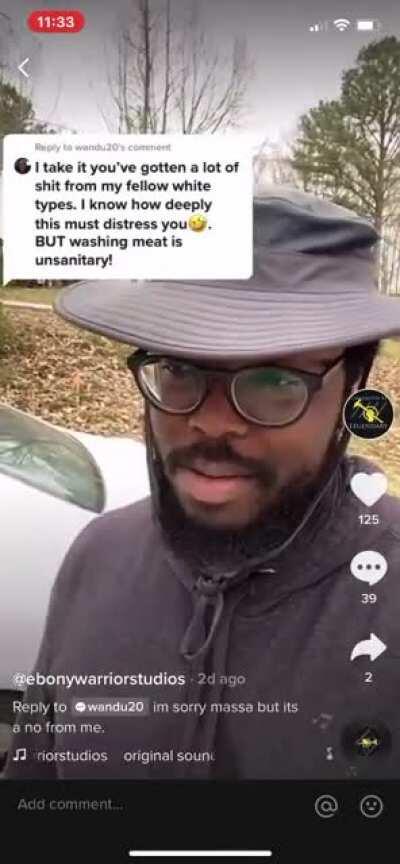Guys gets shit for washing his meat.
