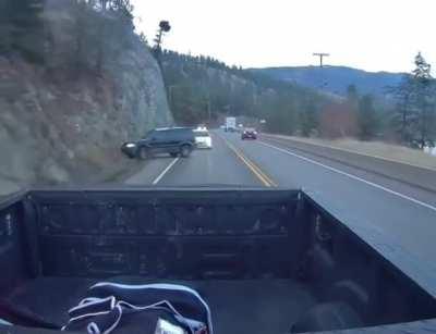 BC highways already struggling to stay open and running for essential supplies- and then there’s this guy- running from police. Near Osoyoos.