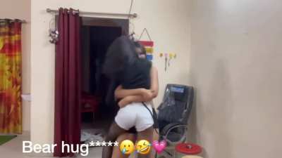 Her little body can't take the backbreaking bearhug and gives up!