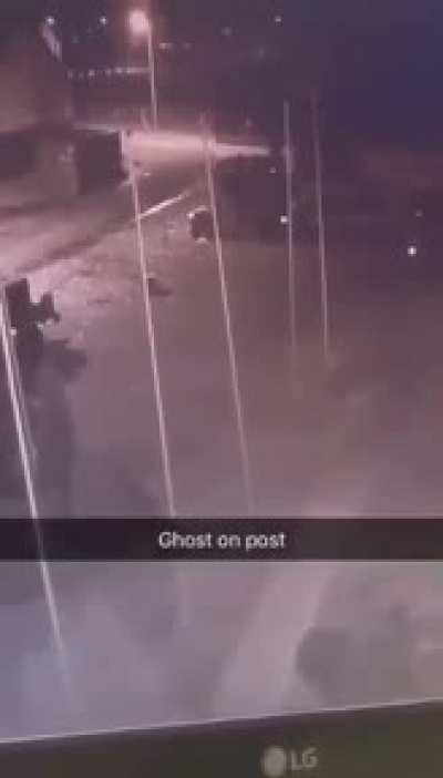 When i was in the US Army we were on a training exercises in Bemowo piskie, Poland for a couple month. On post we pull 24h shifts to secure & maintain order at headquarters. On Govt cameras we caught this ghost walking across the yard. Me & my roo