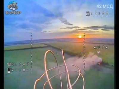FPV drone pays a visit to a column assaulting a russian position, destroying all vehicles in the column afterwards