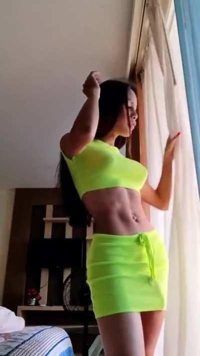 Teasing in short skirt