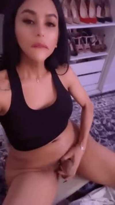 Stroking my girldick in my wardrobe before going out