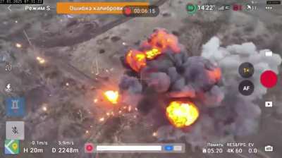 Russian soldier thrown into the air after the vehicle hits a mine in Leonidivka by Toretsk. 27 January 2025