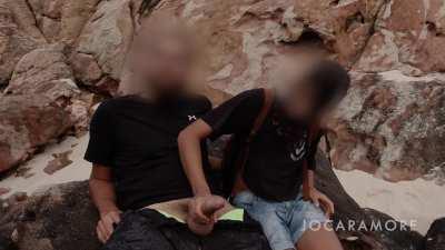 My petite wife makes me cum so hard on the public beach!