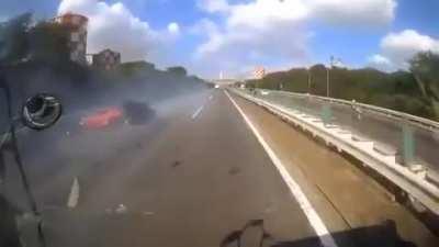 Idiot goes way over the speed limit and crashes his $400,000 Porsche into another car