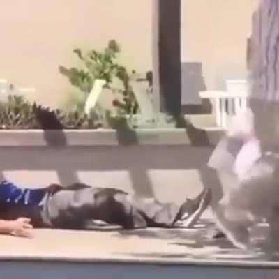 Dude did not even put his groceries down