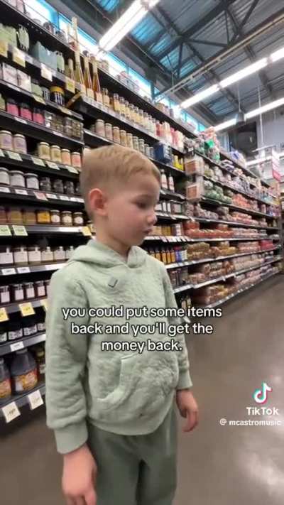 He gave his four-year-old $10 to pick anything he wanted in the grocery store, trying to teach him there are costs to things.